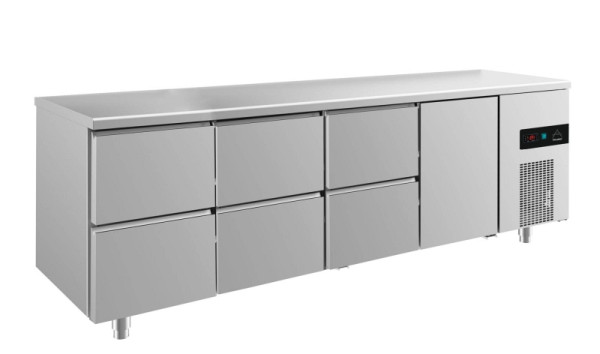 A&S Polarny Kühltisch -2 bis +8°C mit 1x Tür rechts und 3x zwei Schubladen, 2330 x 700 x 850 mm, KT4ZZZT