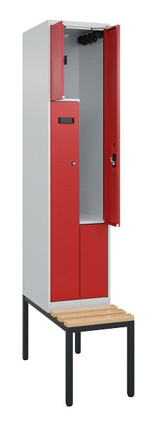 C+P Z-Spind Evolo PLUS, Bank, 2 Fächer, 2120x400x815mm, 7035/3000, Zylinderschloss, Sitzfläche Buche-Hartholz, Sitzbank, 0490537-122 S10030