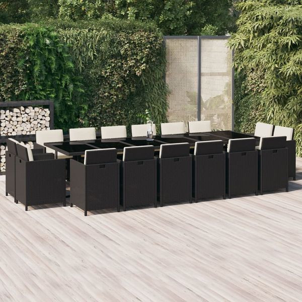 vidaXL 17-teilig Garten-Essgruppe mit Kissen Poly Rattan Schwarz, 3095613
