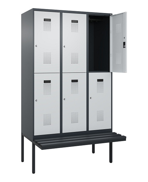 C+P Doppelstock-Spind Evolo PLUS, Bank, 6 Fächer, 2120x1200x815mm, 7016/7035, Zylinderschloss, Sitzfläche Kunststoff, 0493407-32 S10125