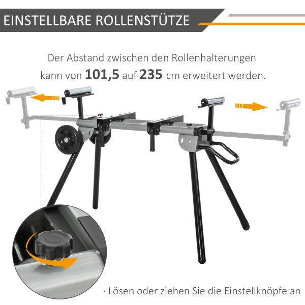 DURHAND Untergestell für Kappsägen Kappsäge Stahl 123,5-245 cm Schwarz+Silber, B40-025