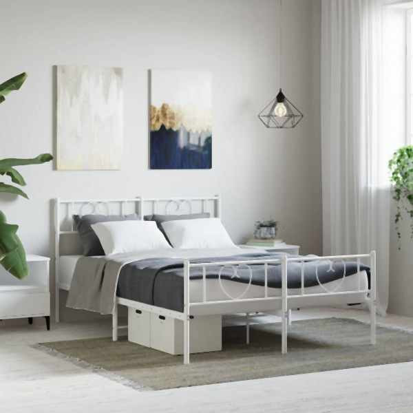 vidaXL Bettgestell mit Kopf- und Fußteil Metall Weiß 140x200 cm, 355531
