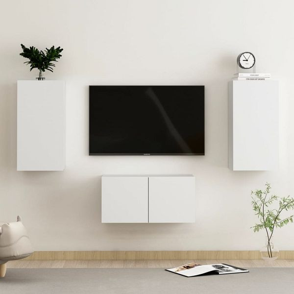 vidaXL 3-teilig TV-Schrank-Set Weiß Holzwerkstoff, 3078657