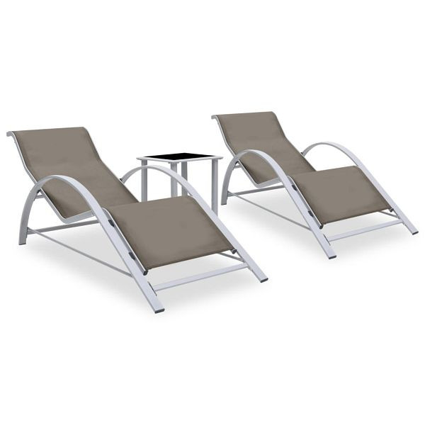vidaXL Sonnenliegen 2 Stück mit Tisch Aluminium Taupe, 310538
