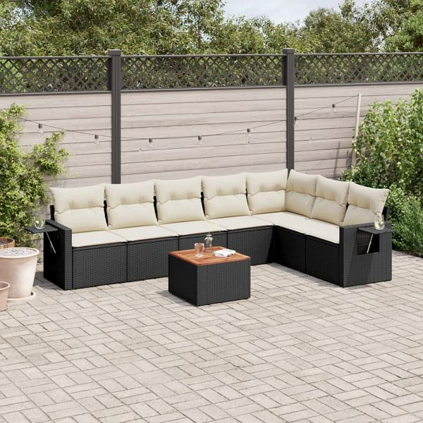 vidaXL 8-teilig Garten-Sofagarnitur mit Kissen Schwarz Poly Rattan, 3256924