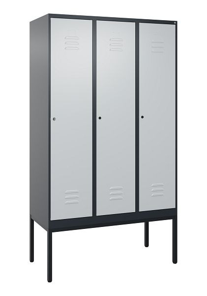 C+P Umkleidespind Classic PLUS mit Mitteltrennwand, Gestell, 3 Abteile, 2120x1200x500mm, 7016/7035, Zylinderschlösser, 0800307-32F S10028
