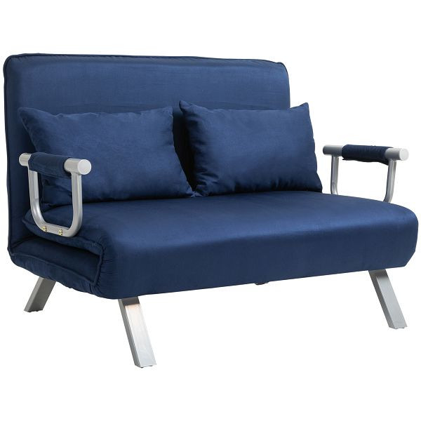 HOMCOM Schlafsofa 5-fach verstellbar, Wildlederimitat, Metallrahmen, inkl. Kissen, Marineblau, 833-042BU