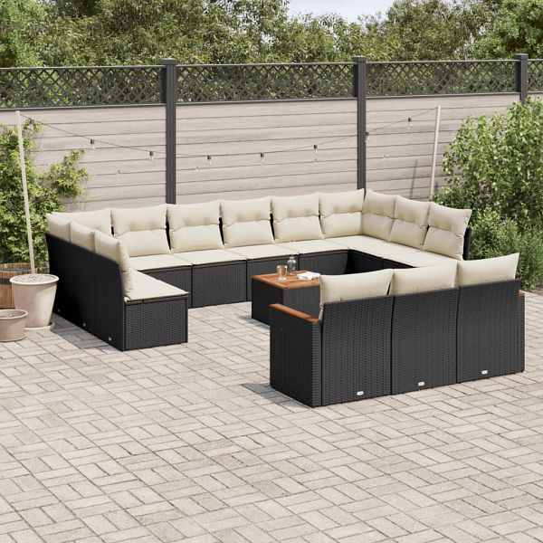 vidaXL 14-teilig Garten-Sofagarnitur mit Kissen Schwarz Poly Rattan, 3258864