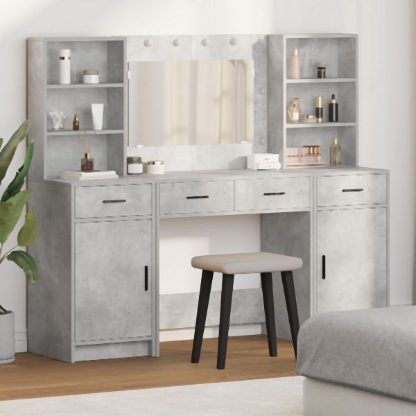 vidaXL 3-teilige Schminktischset in Beton Grau aus Holzwerkstoff, 3334284