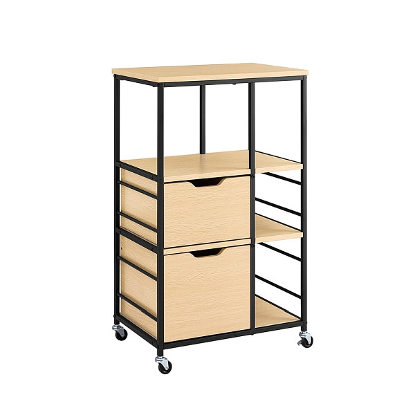 SoBuy Küchenwagen mit 2 Schubladen Holzfarbe 53x37x89 cm, Industriell, schwarz, FKW111-N