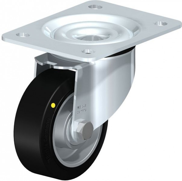 Blickle LK-ALEV 100K-3-EL Stahlblech-Lenkrolle, schwere Ausführung, mit Anschraubplatte, Elastik-Vollgummi, Schwarz, 449264