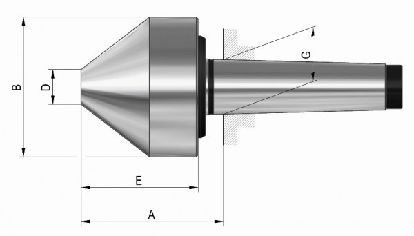 Röhm Mitlaufender Zentrierkegel, Aufnahme Morsekegel 2, Größe 172, stumpf, 75°, 301559