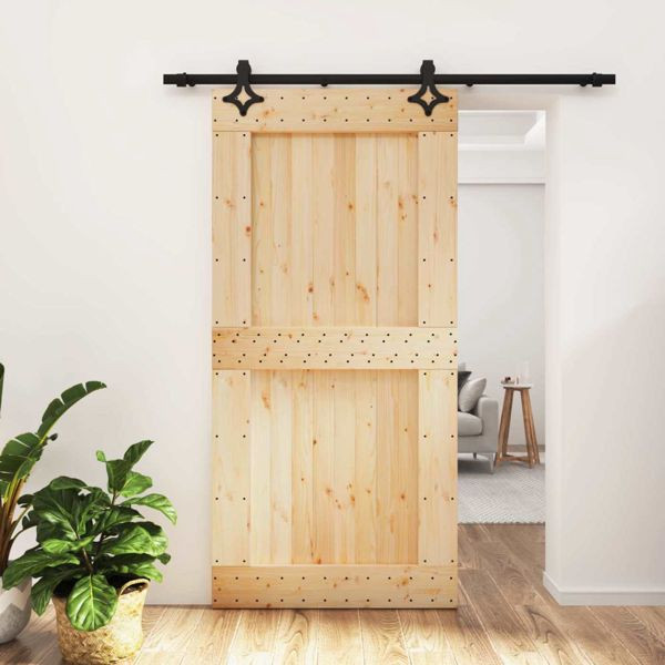 vidaXL Schiebetür Natürlich und Schwarz 100 x 210 cm Massivkiefer, 3445072