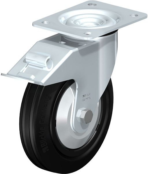 Blickle LE-VPP 180G-FI-FA Stahlblech-Lenkrolle mit Anschraubplatte & Feststeller, Vollgummi, Schwarz, 749735