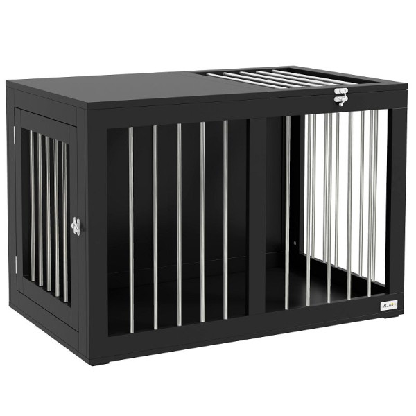 PawHut Hundekäfig Hundebox Hundetransportbox, 2 Türen, verriegelbar, Stahlgitter, 80 x 50 x 56,5 cm, D02-136V00BK