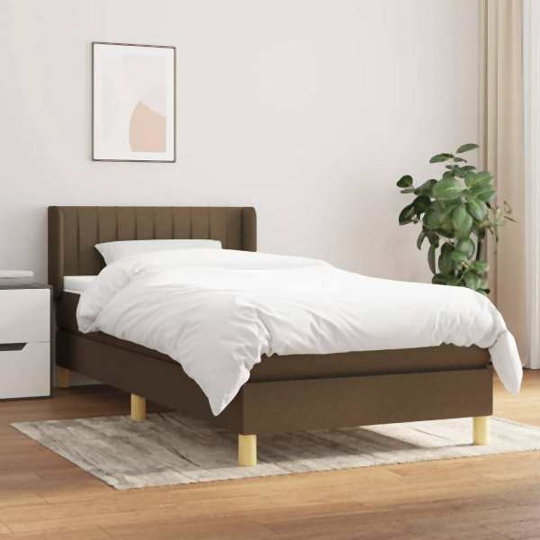 vidaXL Boxspringbett mit Matratze Dunkelbraun 90x190 cm Stoff, 3130396