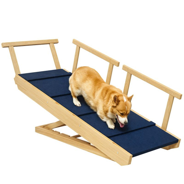 PawHut Hunderampe, höhenverstellbar, klappbar, Geländer, für Hunde bis 40kg, Holzrahmen, 85 x 40 x 61 cm, D06-221V00ND