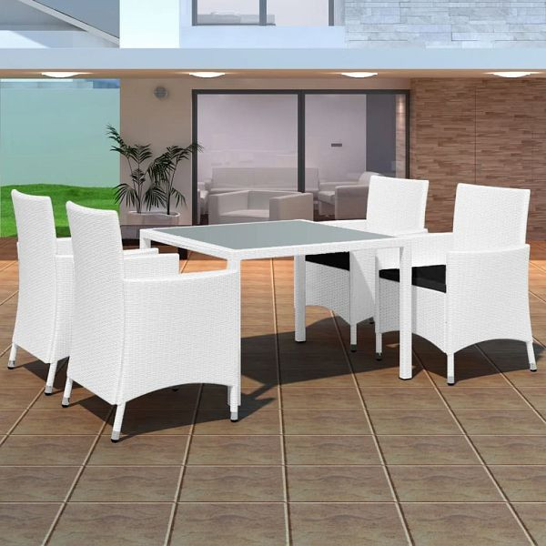 vidaXL 5-tlg. Garten-Essgruppe Poly Rattan Cremeweiß, 42502