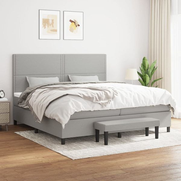 vidaXL Boxspringbett mit Matratze Hellgrau 200x200 cm Stoff, 3136621