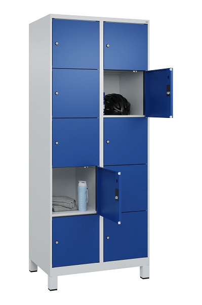 C+P Schließfachschrank Evolo PLUS, mit Füßen, 10 Fächer, 1950x800x500mm, 7035/5, Frontfarbe RAL 5010 Enzianblau, 049010-225 S10006