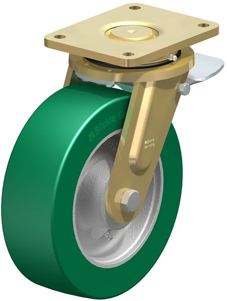 Blickle LS-GST 252K-ST Stahlgeschweißte Schwerlast-Lenkrolle, schwere Drehkranz-Ausführung mit Feststeller, Blickle Softhane®, Grün, 755052