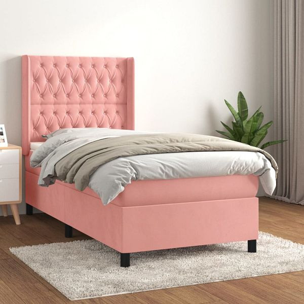 vidaXL Boxspringbett mit Matratze Rosa 90x200 cm Samt, 3132842