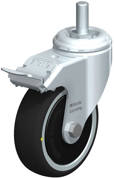 Blickle LKRA-PATH 101K-FI-ELS-FK-GS12 Apparate-Lenkrolle mit Gewindestift & Feststeller, Thermoplastisches Polyurethan, Grau, 848789