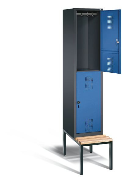 C+P Spind doppelstöckig Evolo, H2090xB420xT815mm, Farbe: Schwarzgrau / Enzianblau, 48350-12 S10017