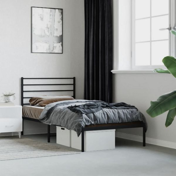 vidaXL Bettgestell mit Kopfteil Metall Schwarz 75x190 cm, 352309