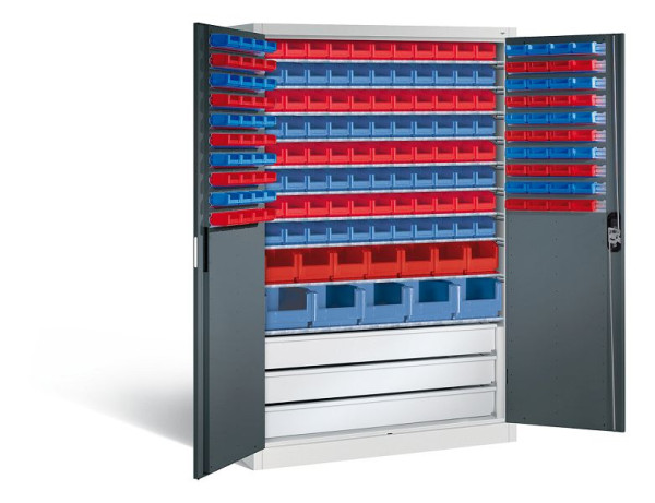 C+P Magazinschrank Acurado, H1950xB1200xT500mm, Farbe: Lichtgrau / Anthrazitgrau, Muldengriff, 8931-501 S10073