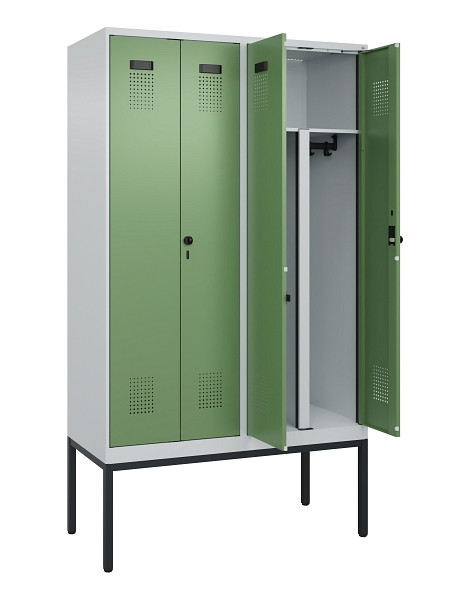 C+P PSA Doppel-Spind Evolo PLUS, Gestell, 4 Abteile, 2120x1200x500mm, 7035/6011, Drehriegel, 0490327-40P S10010
