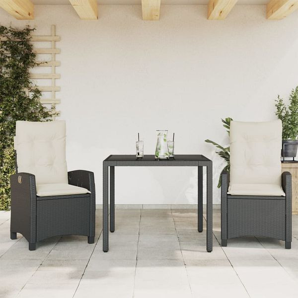 vidaXL 3-tlg. Garten-Essgruppe mit Kissen Schwarz Poly Rattan, 3212626