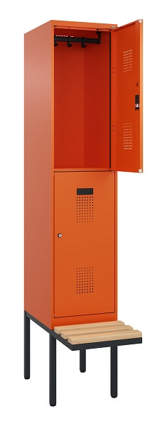 C+P Doppelstock-Spind Evolo PLUS, Bank, 2 Fächer, 2120x400x815mm, 2004/2004, Zylinderschloss, Sitzfläche Buche-Hartholz, 0493407-12 S10050