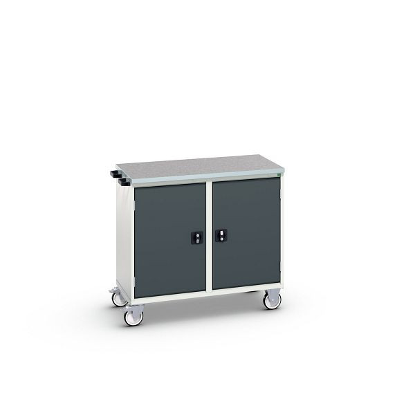 bott verso Montagewagen, mit 2 Türen, Fachböden und Linoleum-Top, BxTxH: 1050 x 600 x 980 mm, Lichtgrau / Anthrazitgrau, 16927140.19