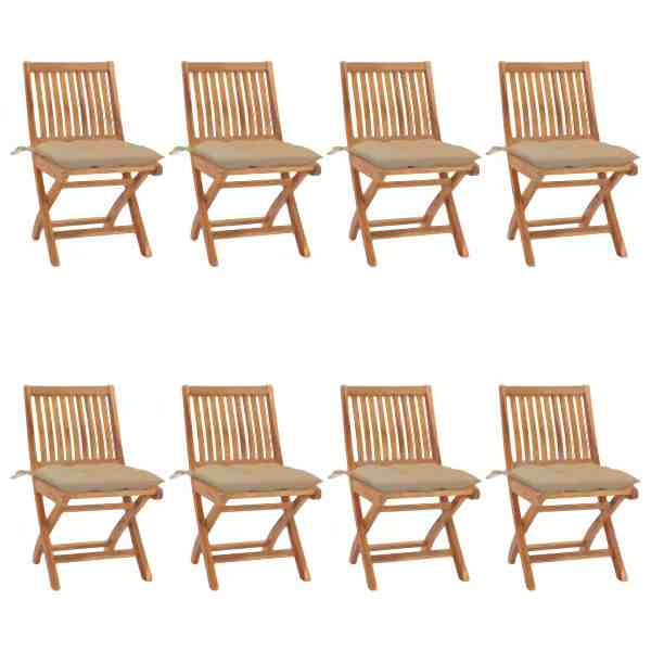 vidaXL Klappbare Gartenstühle mit Kissen 8 Stück Massivholz Teak, 3072879