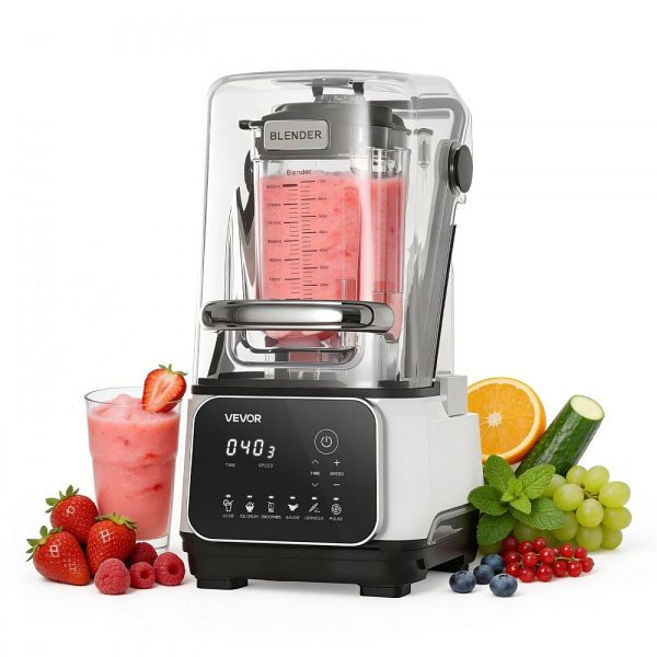 VEVOR Standmixer 2L mit Schutzabdeckung 2200W Weiß, Selbstreinigung, einstellbare Drehzahl, 6 Programme für Smoothies und Eis, DJYZSBJBJ2L197T2E001V2