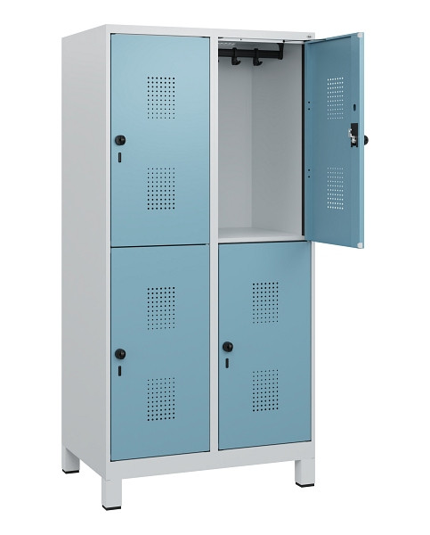 C+P Doppelstöckiger Spind Evolo PLUS, Füße, 4 Fächer, 1630x800x500mm, 7035/0010, Drehriegel, 0493105-22 S10009