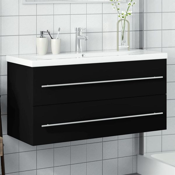 vidaXL Waschbeckenunterschrank mit Einbaubecken Schwarz, 3278795