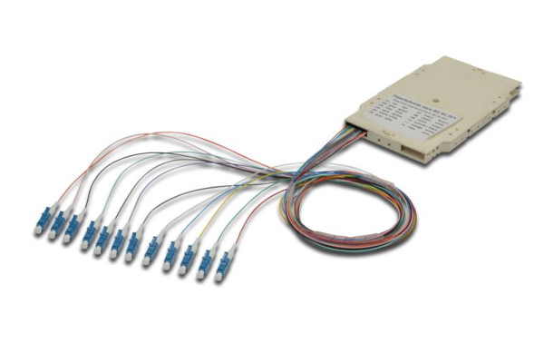 DIGITUS LWL Spleißkassette mit 12 farbigen Pigtails LC (APC), SM OS2 09/125 µ, LSZH, A-96933-02-APC