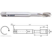 BAER HSSE Maschinengewindebohrer 15° RSP - M 4 x 0,7 - DIN 371 langspanende Werkstoffe, 110608003