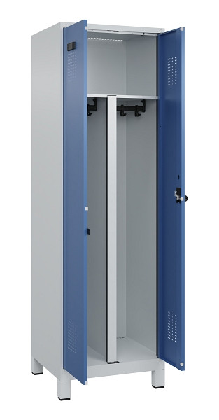 C+P PSA Schwarz-Weiß-Spind Evolo PLUS, mit Füßen, 2 Abteile, 1950x600x500mm, 70, Frontfarbe RAL 5023 Fernblau, Drehriegel, 049012-20P S10008