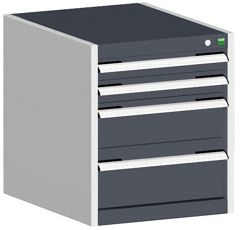 bott cubio Schubladenschrank bestückt mit 4 Schubladen BxTxH: 525 x 525 x 600 mm, RAL 7035/7016, 40010112.19V