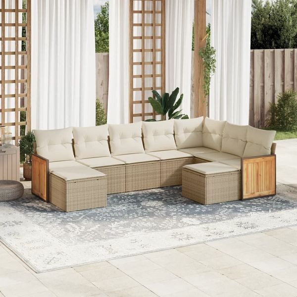 vidaXL 9-teilig Garten-Sofagarnitur mit Kissen Beige Poly Rattan, 3228221