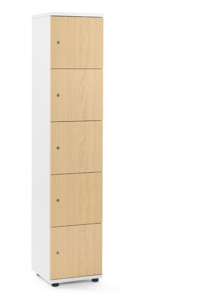 Deskin Schließfachschrank OFFICE-LINE mit 5 Fächern, Dekore Korpus Weiß, Türen Buche, H 1890 x B 400 x T 420 mm, Zylinderschlösser, 290013