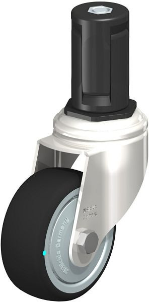 Blickle LKRXA-PATH 80KD-11-FK-EXR15 Edelstahl-Apparate-Lenkrolle mit Expander, Thermoplastisches Polyurethan, Grau, 853420
