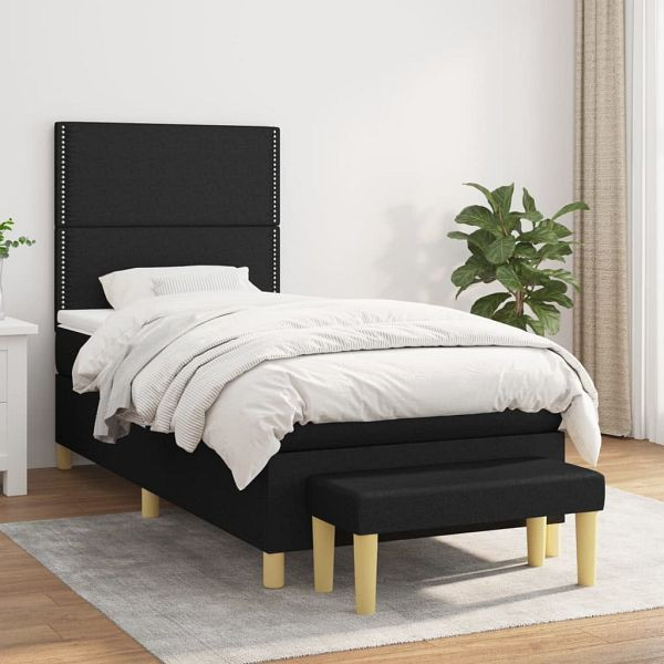 vidaXL Boxspringbett mit Matratze Schwarz 100x200 cm Stoff, 3137055