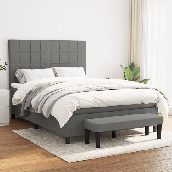 vidaXL Boxspringbett mit Matratze Dunkelgrau 140x190 cm Stoff, 3136590