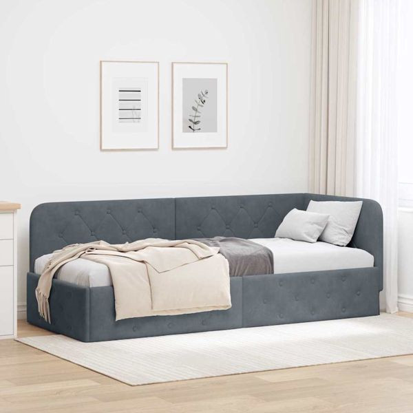vidaXL Eckbettgestell mit Kopfteil Dunkelgrau 80 x 200 cm Samt, 42016514