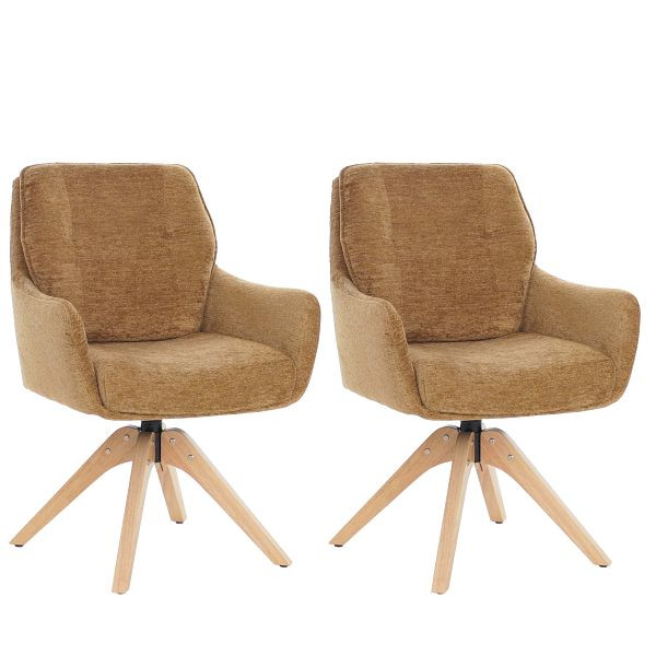Mendler 2er-Set Esszimmerstuhl HWC-Q37, Küchenstuhl drehbar Auto-Return, Stoff (680g/m²) Chenille Öko-Tex Holz MVG, senfgelb, 130714