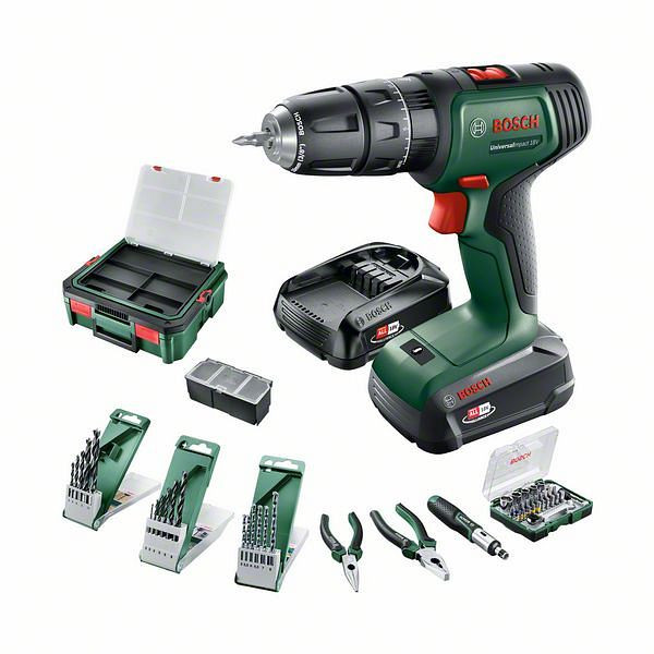 Bosch Akku-Zweigang-Schlagbohrschrauber UniversalImpact 18V + SystemBox + 43 Teiliges Zubehör, 06039D4108